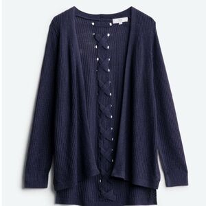 Navy Blue Cardigan Pinque Stitch Fix Jamelya Back Detail Sweater Open Front NWT